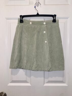 Dannijo Terry Cloth Green Wrap Skirt Flared Mini Snap Closure size Small